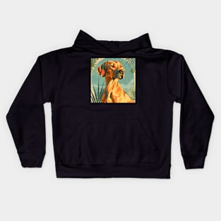 70s Rhodesian Ridgeback Vibes: Pastel Pup Parade Kids Hoodie